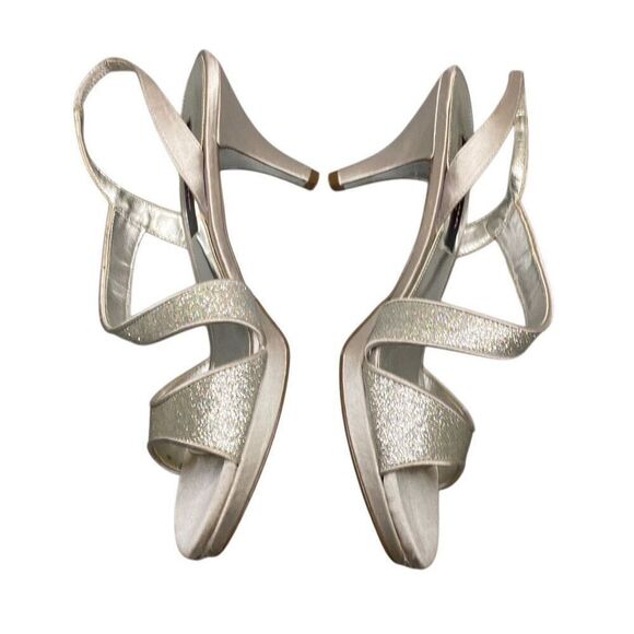 Nina New York Strappy Silver Satin & Sparkle Heel Event Pumps Platform 9M - Picture 4 of 9